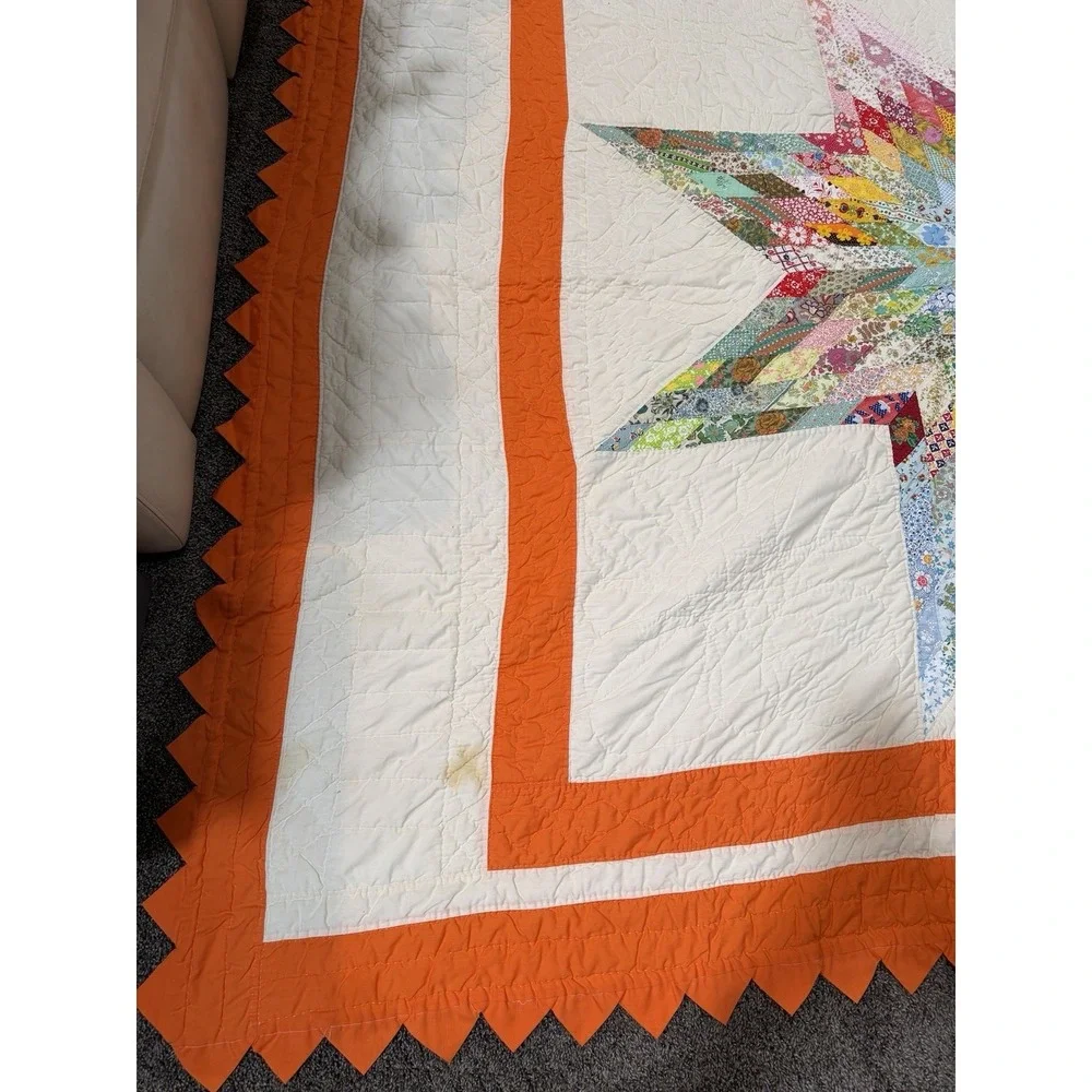 Gorgeous Vintage Lone Star Quilt Handmade 69x87 Prairie Edge Vibrant From Kansas